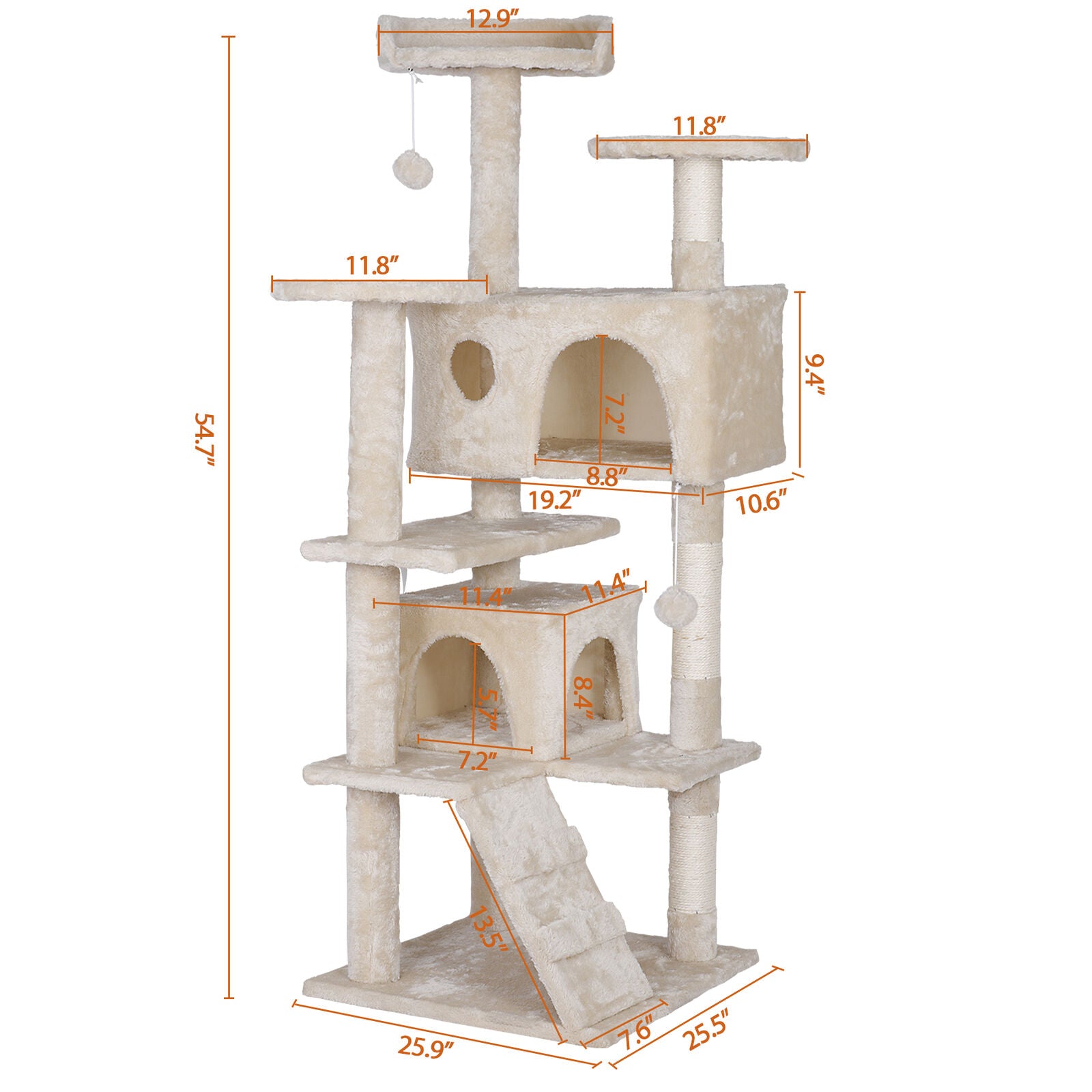 55 Inch Beige Cat Tree Tower Condo Scrathcher Post Activity Center Playing House
