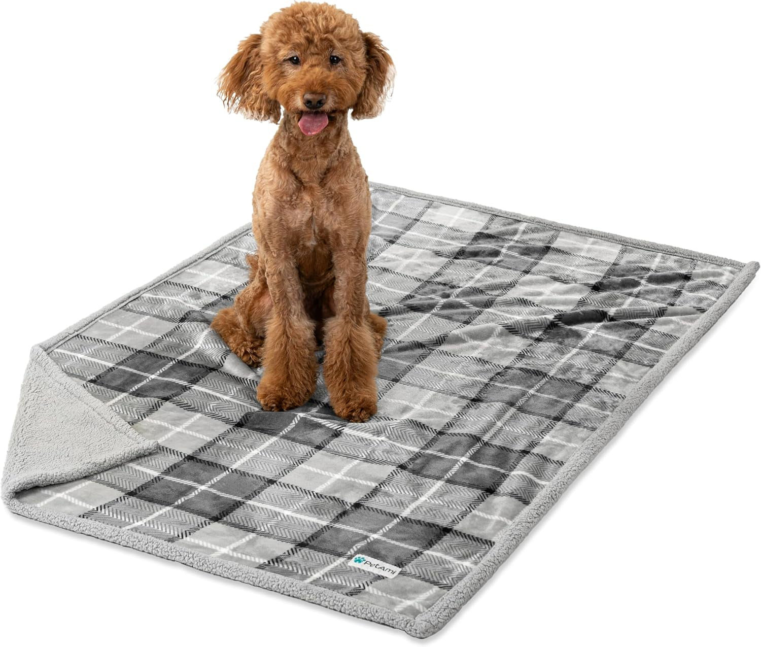 Waterproof Dog Blanket for Queen Bed Large XL Dog Throw for Couch Cover Leakproof Furniture Protection, Sherpa Fleece, Reversible Soft Washable 90X90 Light Gray