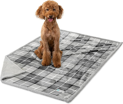 Waterproof Dog Blanket for Queen Bed Large XL Dog Throw for Couch Cover Leakproof Furniture Protection, Sherpa Fleece, Reversible Soft Washable 90X90 Light Gray