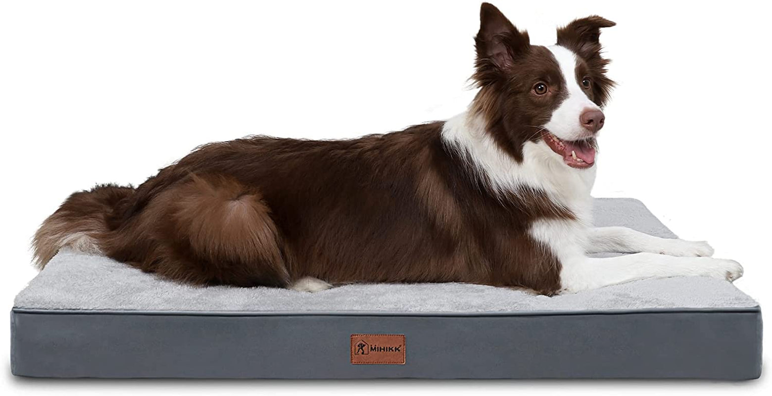 Waterproof Dog Beds Large Sized Dog Orthopedic Dog Beds for Crate with Removable Washable Cover Egg-Crate Foam Pet Pad Mat with Anti-Slip Bottom, 41X27 Inch, Light Grey
