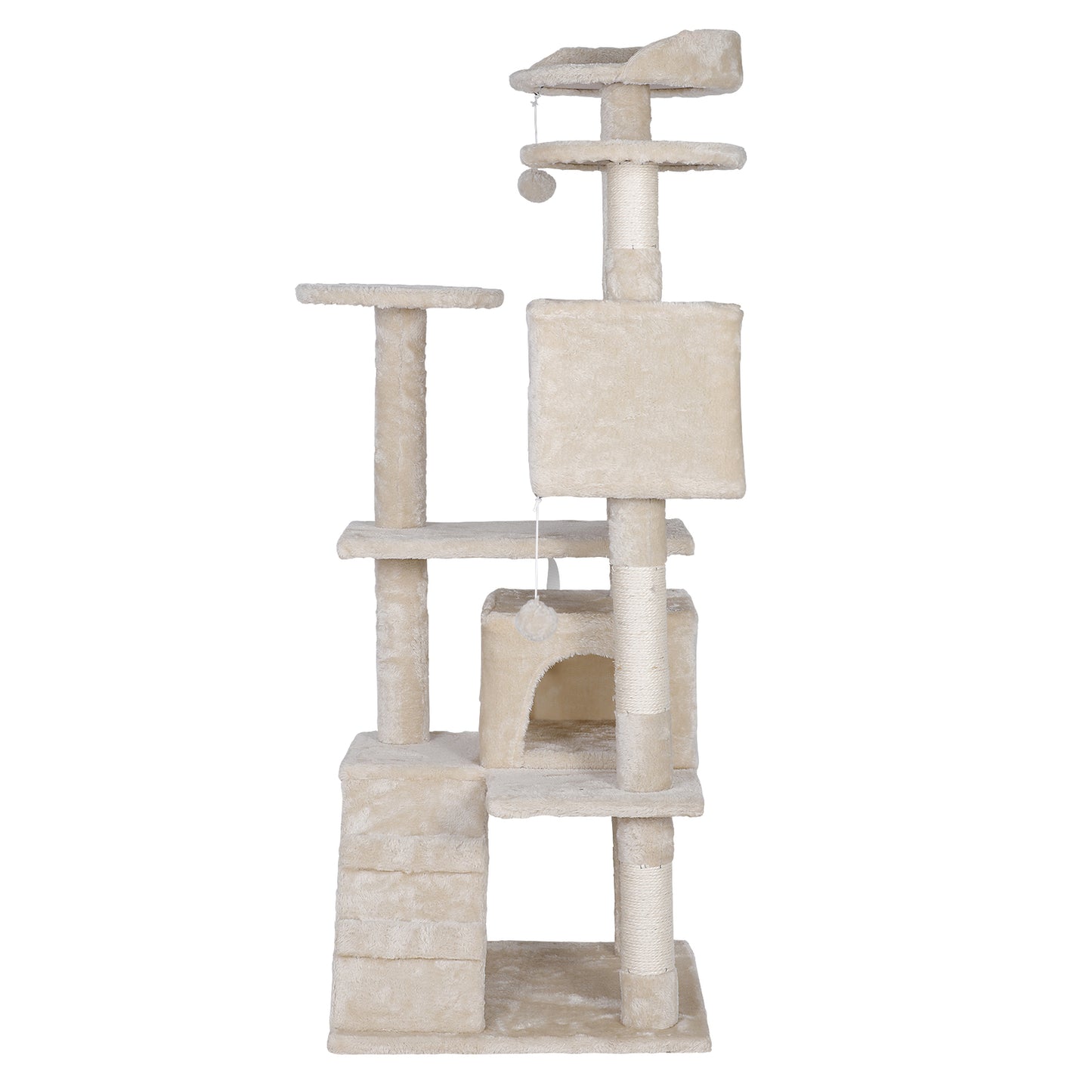 55 Inch Beige Cat Tree Tower Condo Scrathcher Post Activity Center Playing House