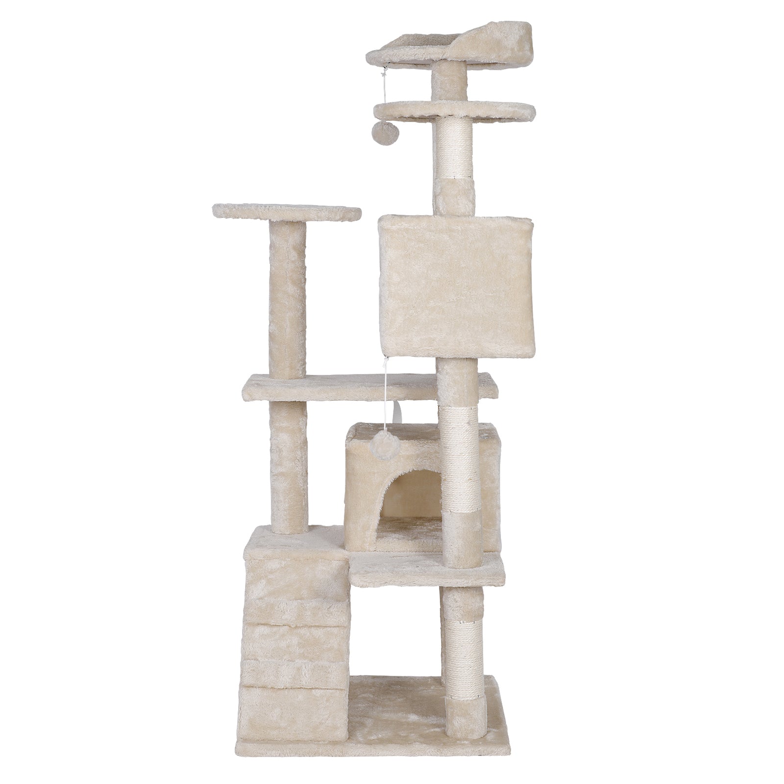 55 Inch Beige Cat Tree Tower Condo Scrathcher Post Activity Center Playing House
