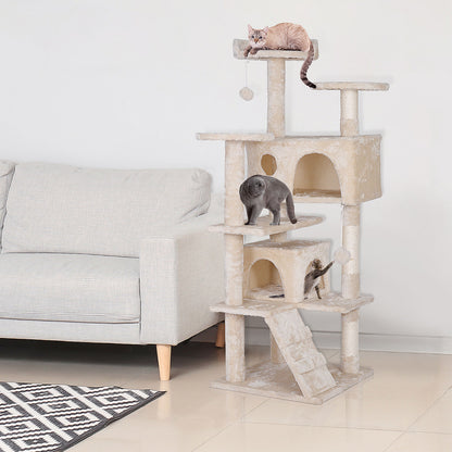 55 Inch Beige Cat Tree Tower Condo Scrathcher Post Activity Center Playing House