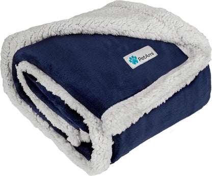 Waterproof Dog Blanket for Queen Bed Large XL Dog Throw for Couch Cover Leakproof Furniture Protection, Sherpa Fleece, Reversible Soft Washable 90X90 Light Gray