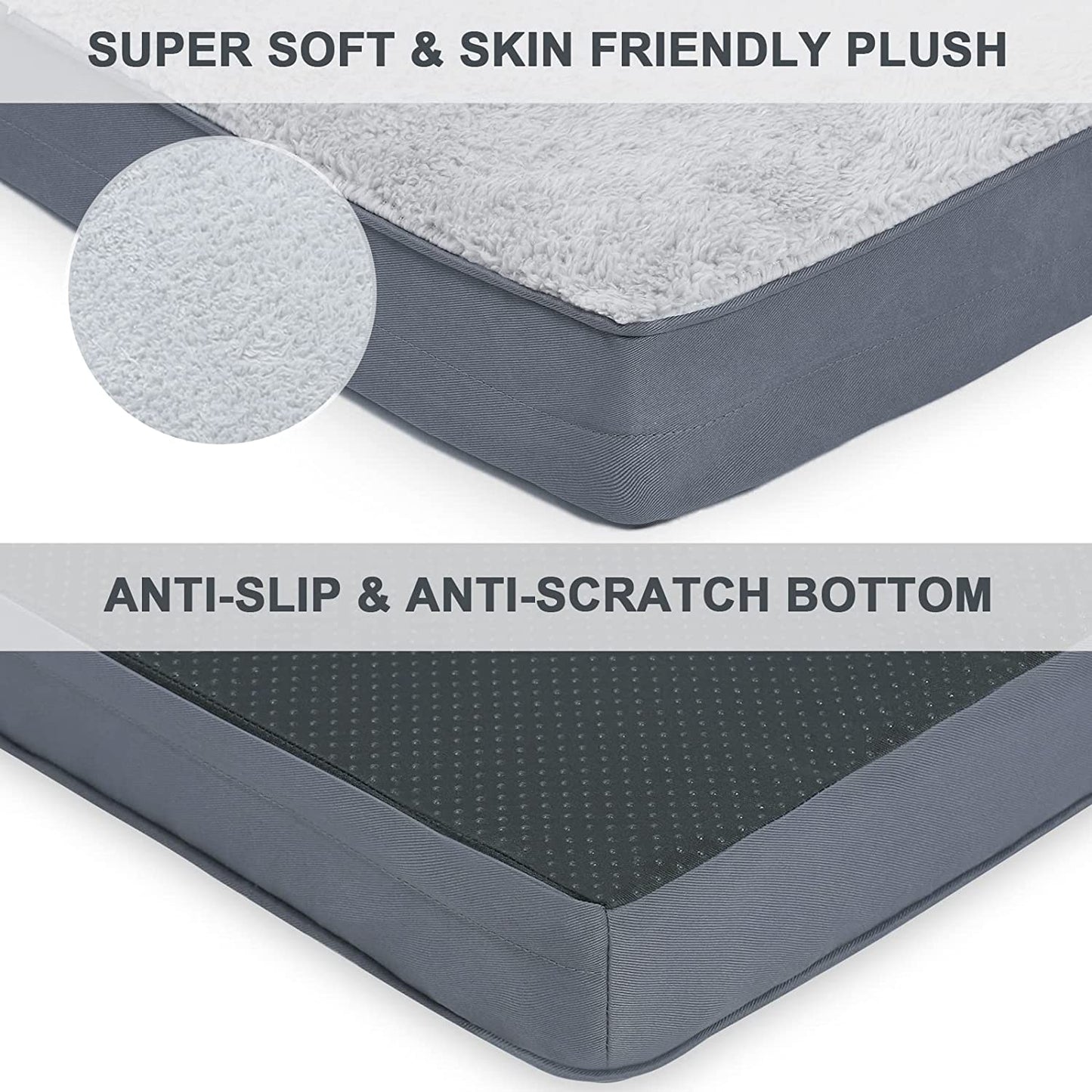 Waterproof Dog Beds Large Sized Dog Orthopedic Dog Beds for Crate with Removable Washable Cover Egg-Crate Foam Pet Pad Mat with Anti-Slip Bottom, 41X27 Inch, Light Grey