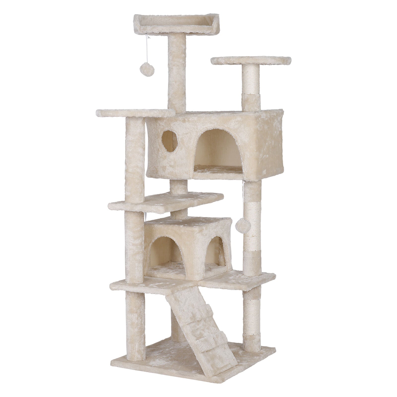 55 Inch Beige Cat Tree Tower Condo Scrathcher Post Activity Center Playing House