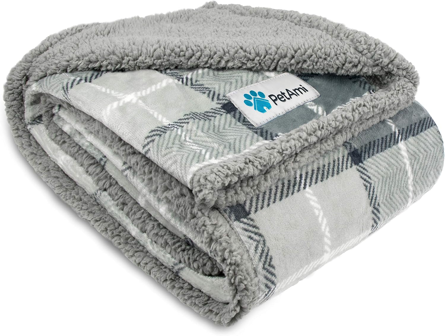 Waterproof Dog Blanket for Queen Bed Large XL Dog Throw for Couch Cover Leakproof Furniture Protection, Sherpa Fleece, Reversible Soft Washable 90X90 Light Gray