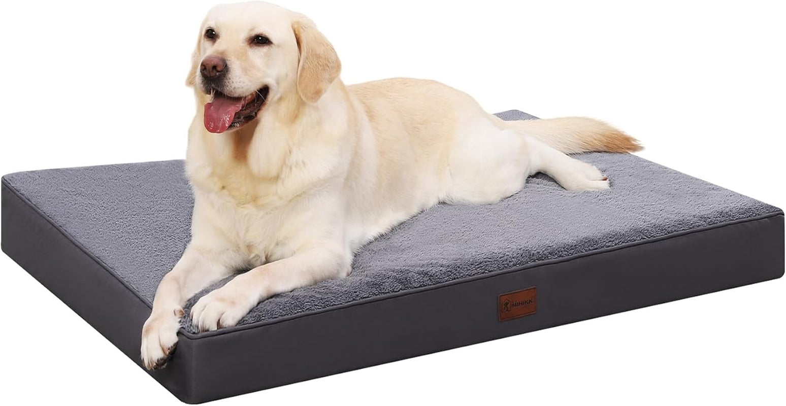 Waterproof Dog Beds Large Sized Dog Orthopedic Dog Beds for Crate with Removable Washable Cover Egg-Crate Foam Pet Pad Mat with Anti-Slip Bottom, 41X27 Inch, Light Grey