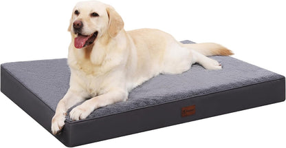Waterproof Dog Beds Large Sized Dog Orthopedic Dog Beds for Crate with Removable Washable Cover Egg-Crate Foam Pet Pad Mat with Anti-Slip Bottom, 41X27 Inch, Light Grey