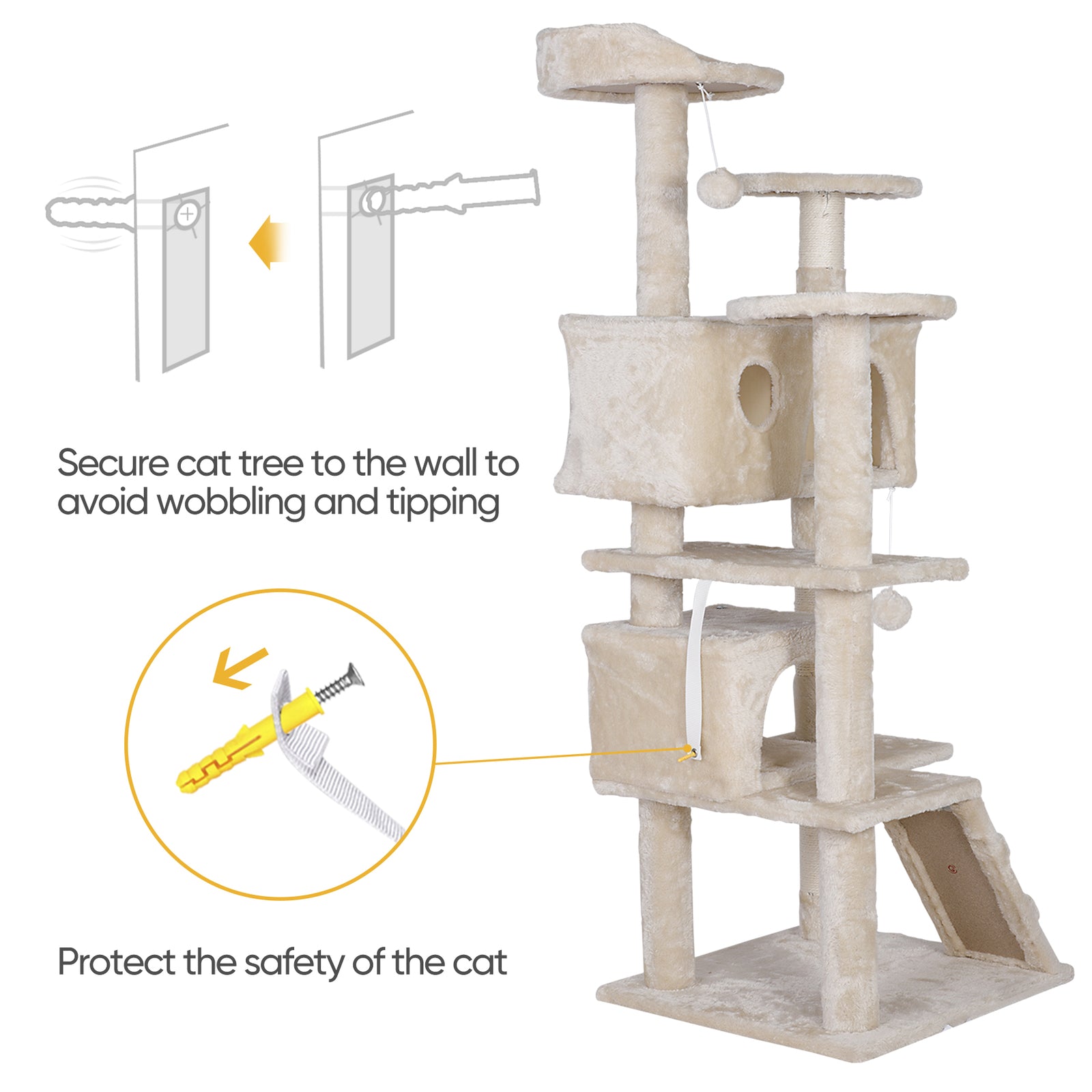 55 Inch Beige Cat Tree Tower Condo Scrathcher Post Activity Center Playing House