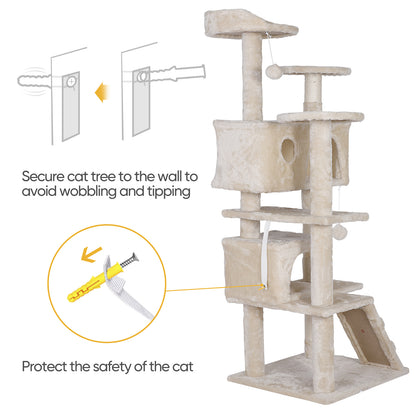 55 Inch Beige Cat Tree Tower Condo Scrathcher Post Activity Center Playing House