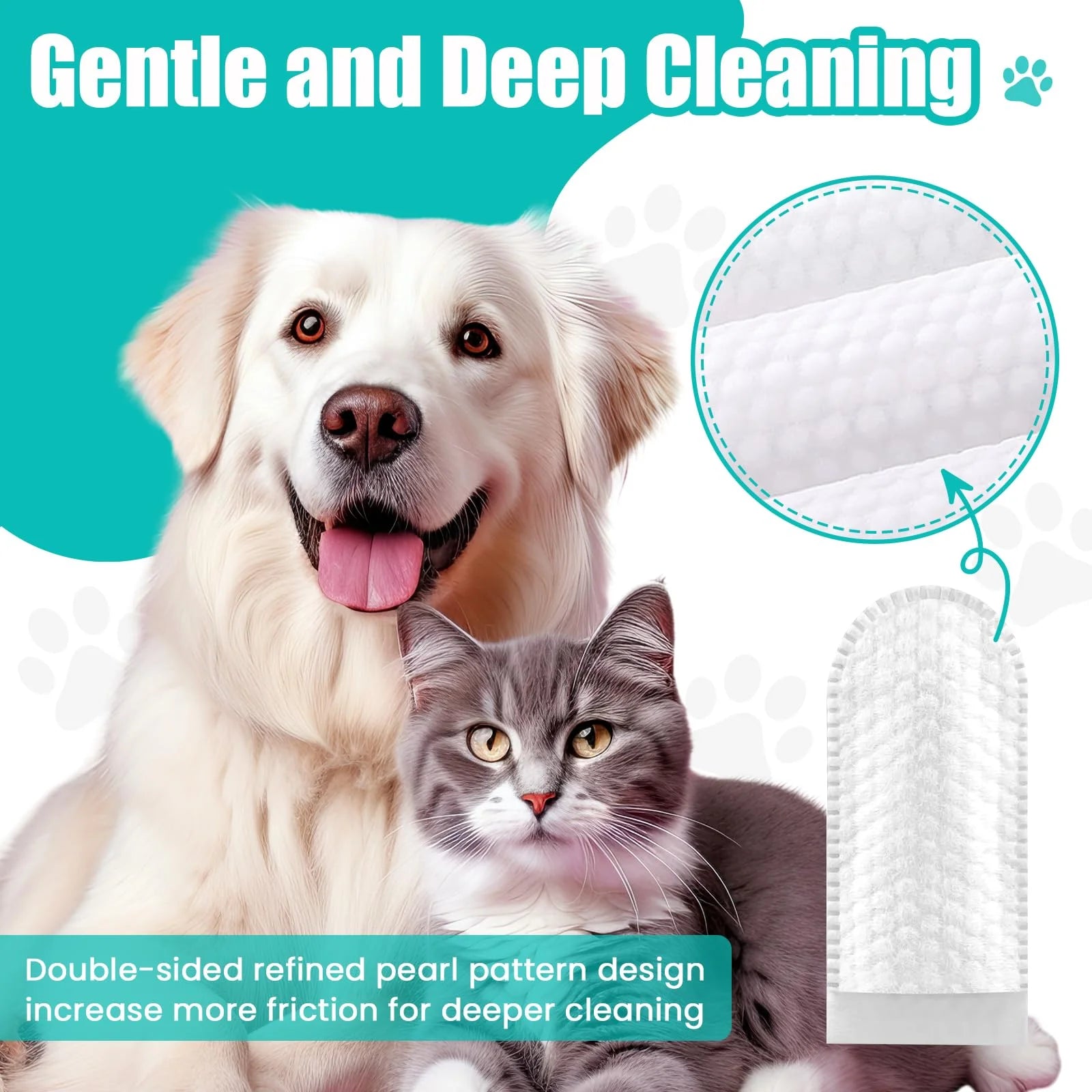 2-Pack Teeth and Ear Cleaner Finger Wipes,Dog and Cat Grooming Kit,Soothing Odor Control,Reduces Dirt and Wax Buildup,Cleans Teeth and Reduces Tartar and Odor,100 Tablets