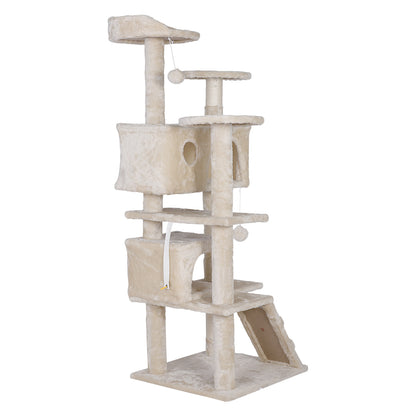 55 Inch Beige Cat Tree Tower Condo Scrathcher Post Activity Center Playing House