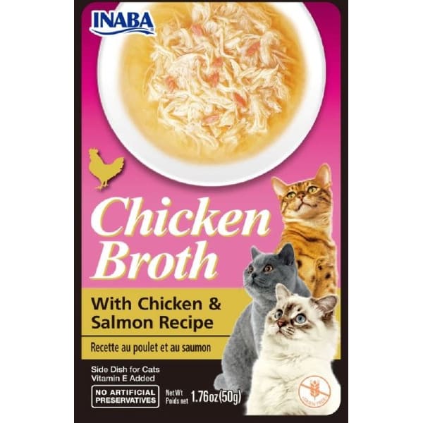 Inaba Chicken Broth Side Dish For Cats Chicken/Salmon 1.76oz. (Case of 8)