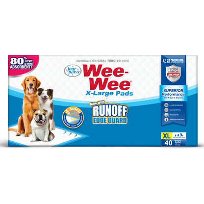 Four Paws WeeWee Superior Performance Gigantic Dog Pee Pads with Runoff Edge Guard 1ea/28 in X 34 in 40 ct