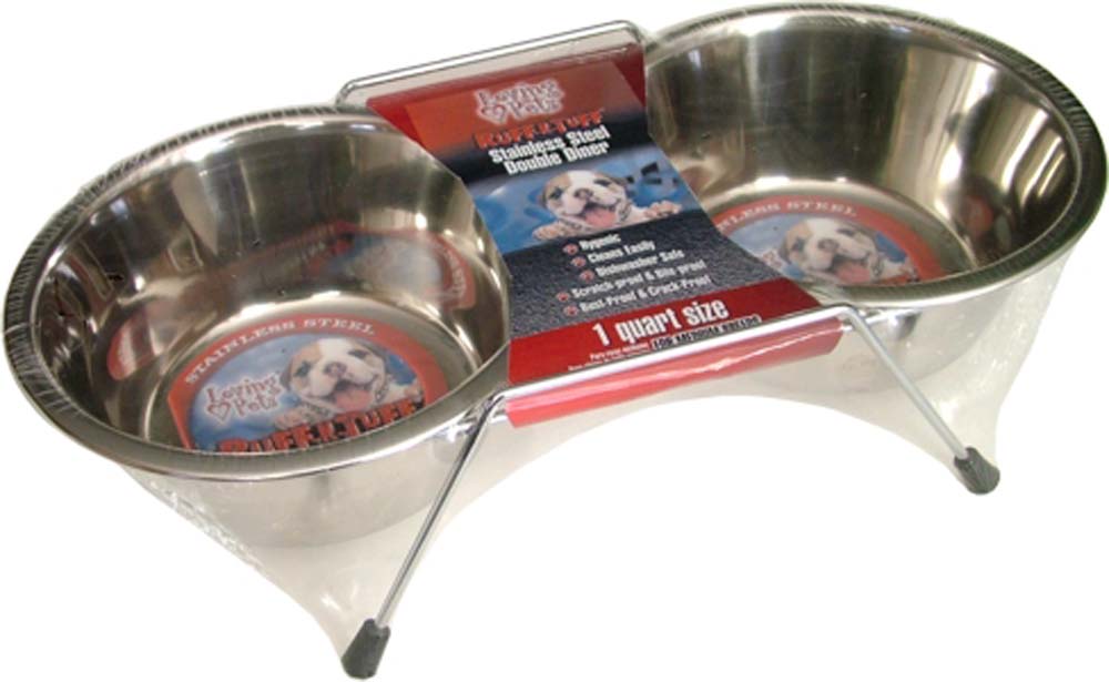 Loving Pets Stainless Steel Double Dog Diner Wrapped Silver 1 Qt