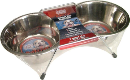 Loving Pets Stainless Steel Double Dog Diner Wrapped Silver 1 Qt